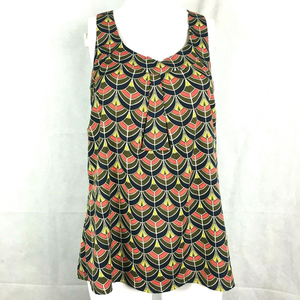 Banana Republic Shirt Women Sz S‎ Orange Green Cami Criss Cross Sleeveless